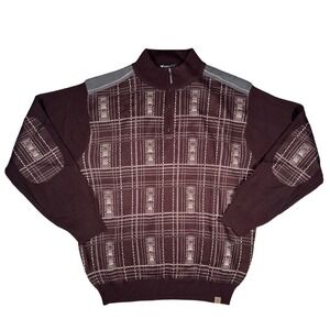 Stacy‎ Adams Quarter Zip Sweater Mens M Burgundy Patterned Knit Pullover